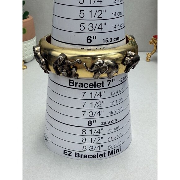 Vintage Gold & Silver Tone Animal Safari Statement Bracelet Monkey Elephant Rare - Picture 10 of 10